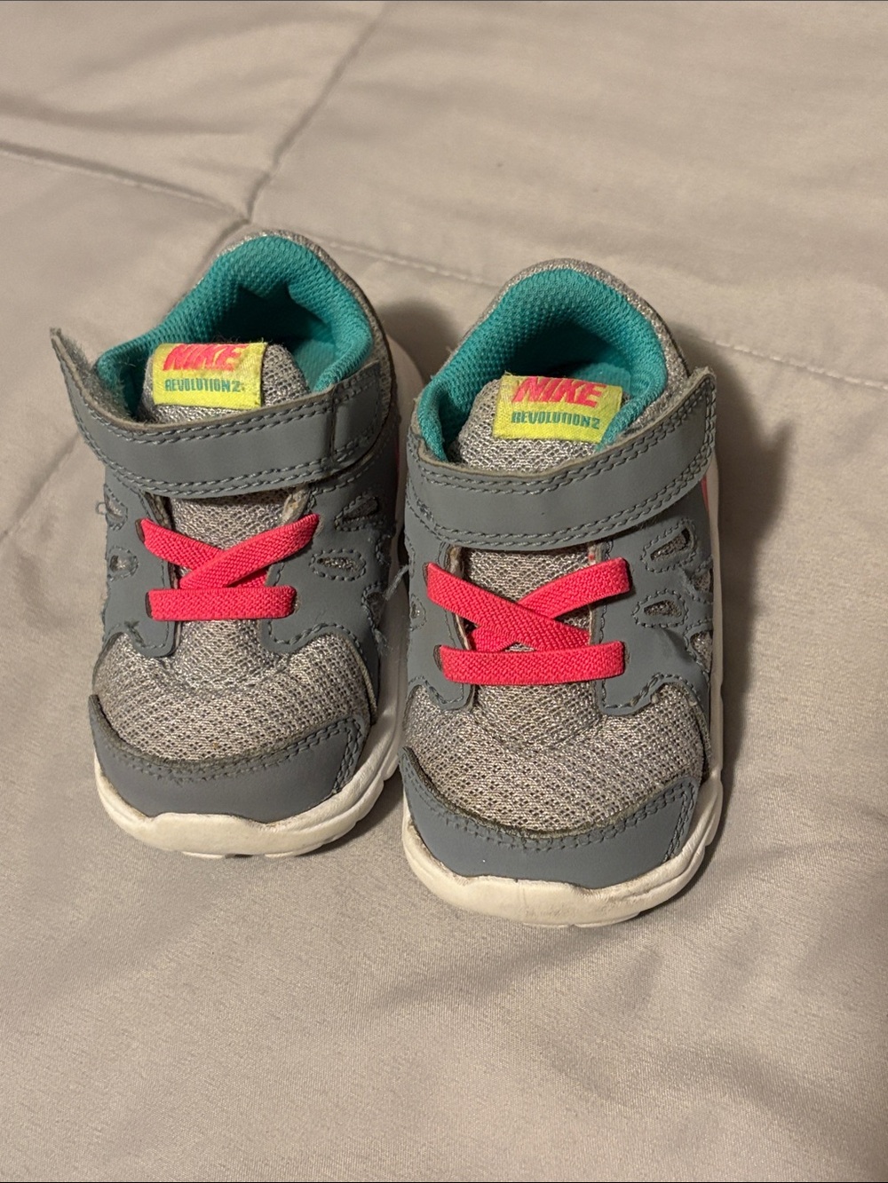 Nike Toddler Gray and Pink Sneakers with Teal Lining